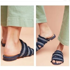 Schutz Jacqueilla Denim Fringe Slide Sandal Indigo Blue size 8